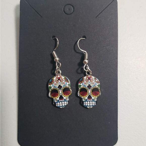 Handmade Halloween Day of the Dead Dia De Muertos candy skull earrings - Picture 1 of 3